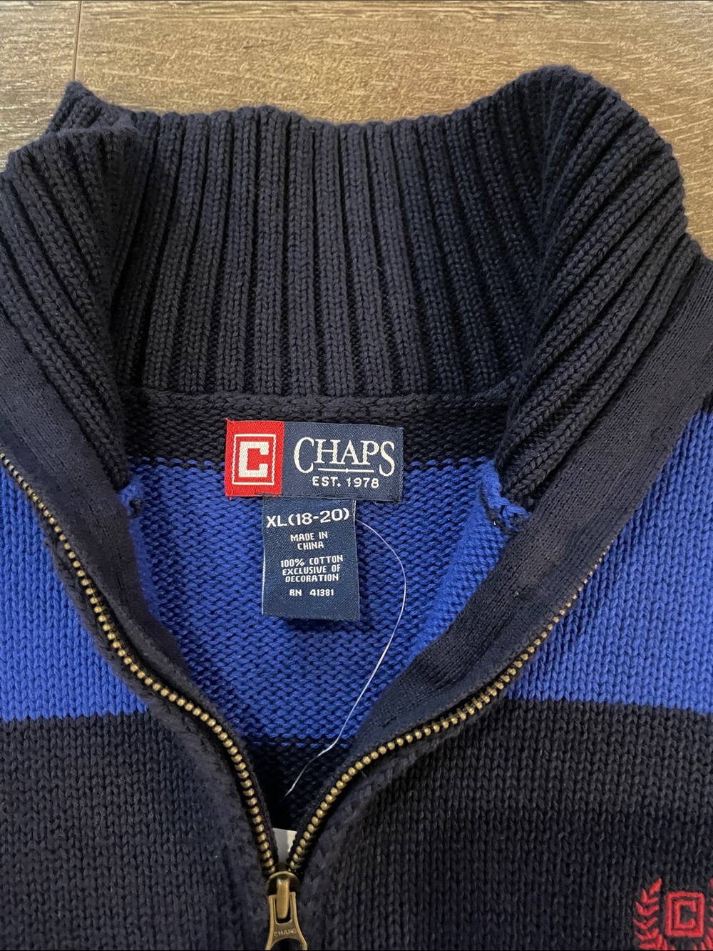 Chaps Boys Royal Blue and Navy Striped Half-Zip Sweater Size XL - Picture 2 of 9